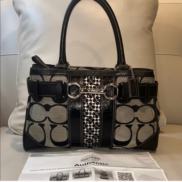 Coach Handbags - Coach Hamilton Signature Stripe Medium Carryall Signature Satchel